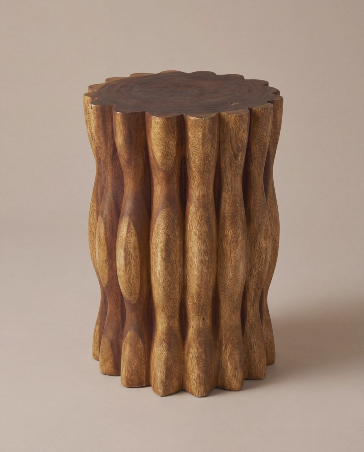 The Evora sculptural fluted wood table in motion
